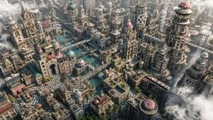 Fantasy Whimsical Downtown Aerial View