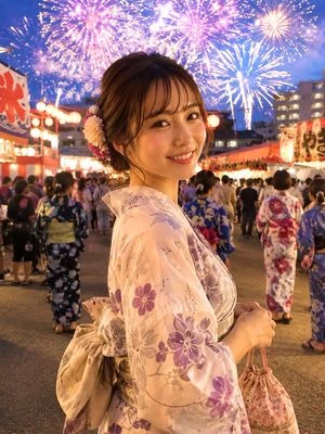 Japanese Fireworks Festival Yukata Portrait